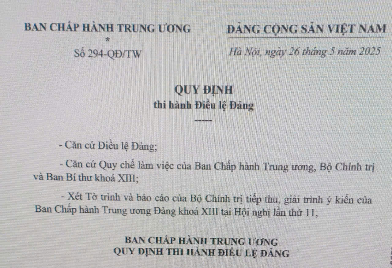 Quy định mới về thi hành Điều lệ Đảng 