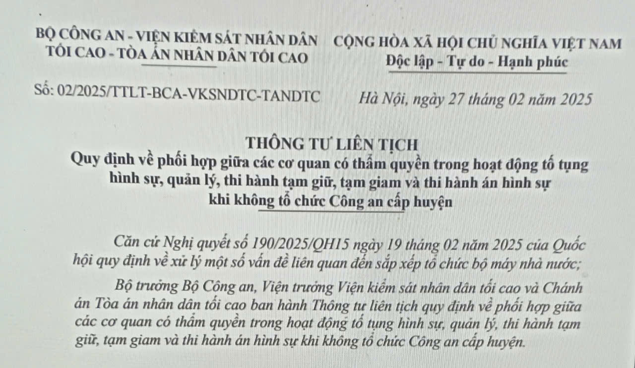 Thẩm quyền của công an điều tra, viện kiểm sát, tòa án sau khi bỏ công an cấp huyện