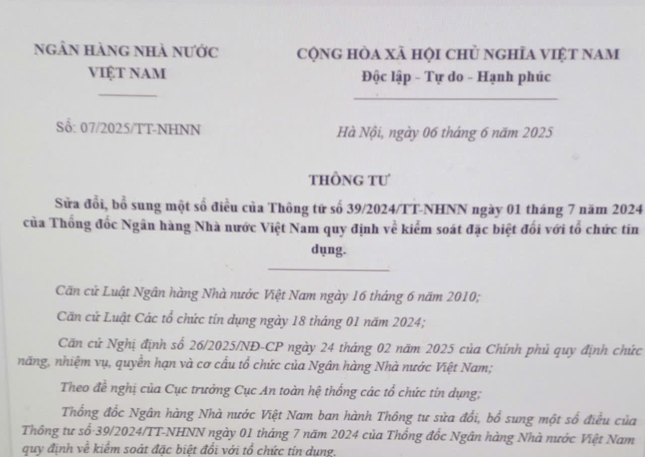 Sửa đổi, bổ sung một số điều của Thông tư 39/2024/TT-NHNN