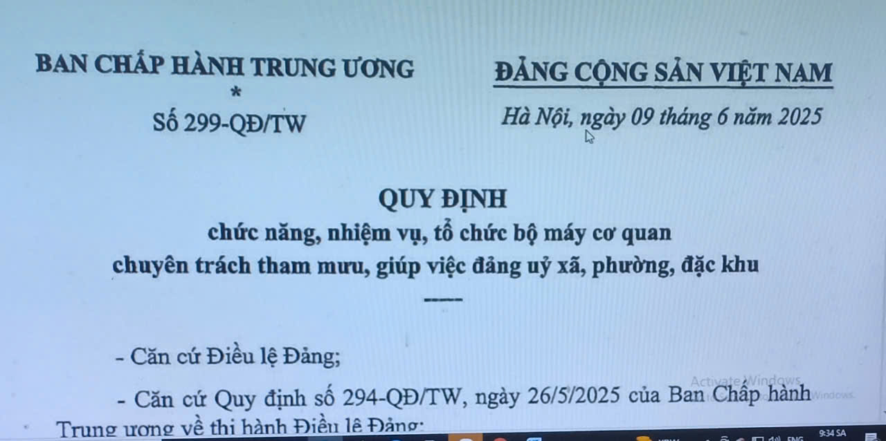 Quy định về chức năng, nhiệm vụ, tổ chức bộ máy cơ quan chuyên trách tham mưu, giúp việc Đảng ủy xã, phường, đặc khu.