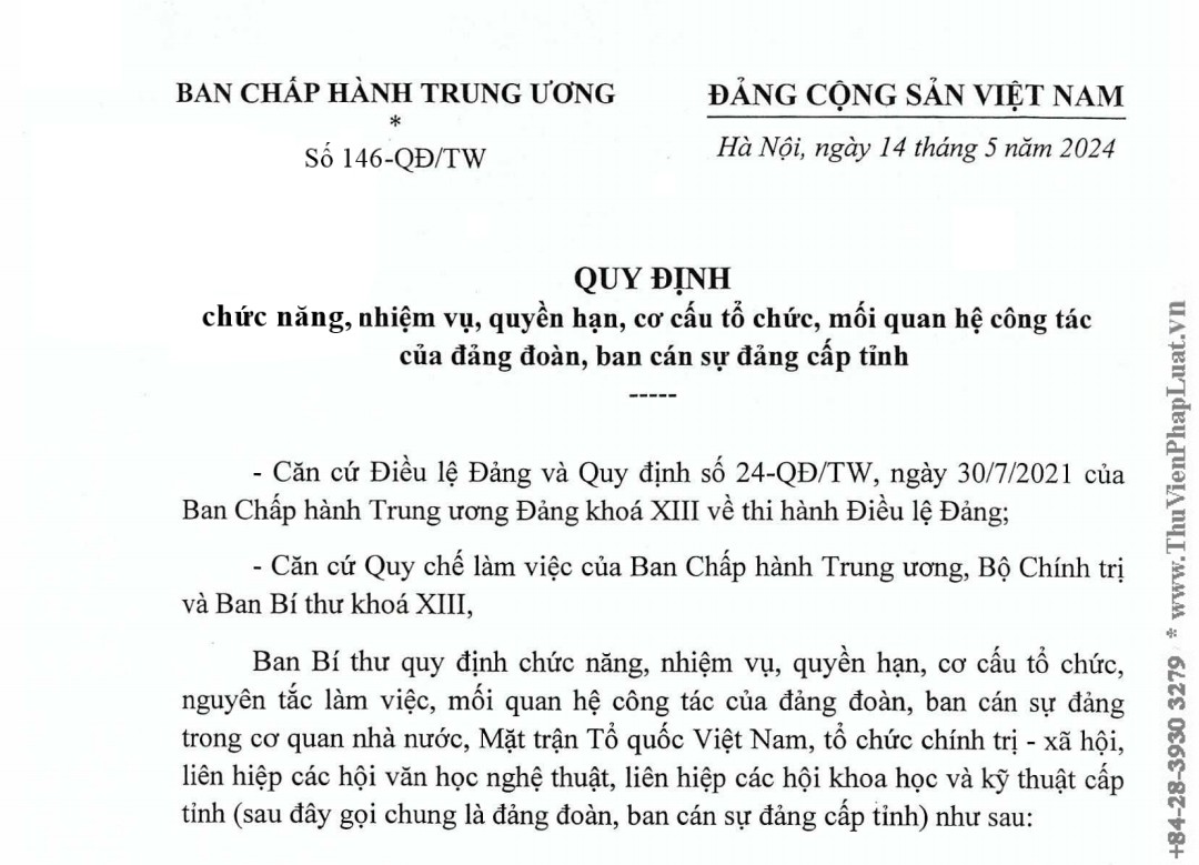 Chế độ làm việc của đảng đoàn, ban cán sự đảng cấp tỉnh