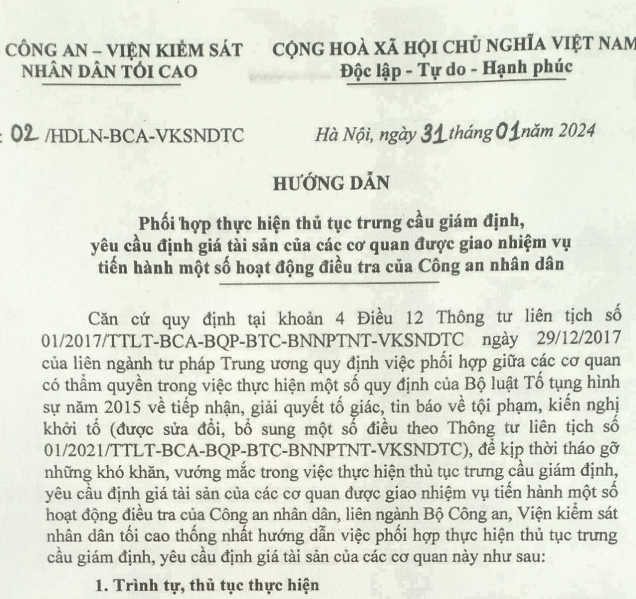 Hướng dẫn phối hợp trưng cầu giám định, định giá tài sản trong điều tra của Công an nhân dân