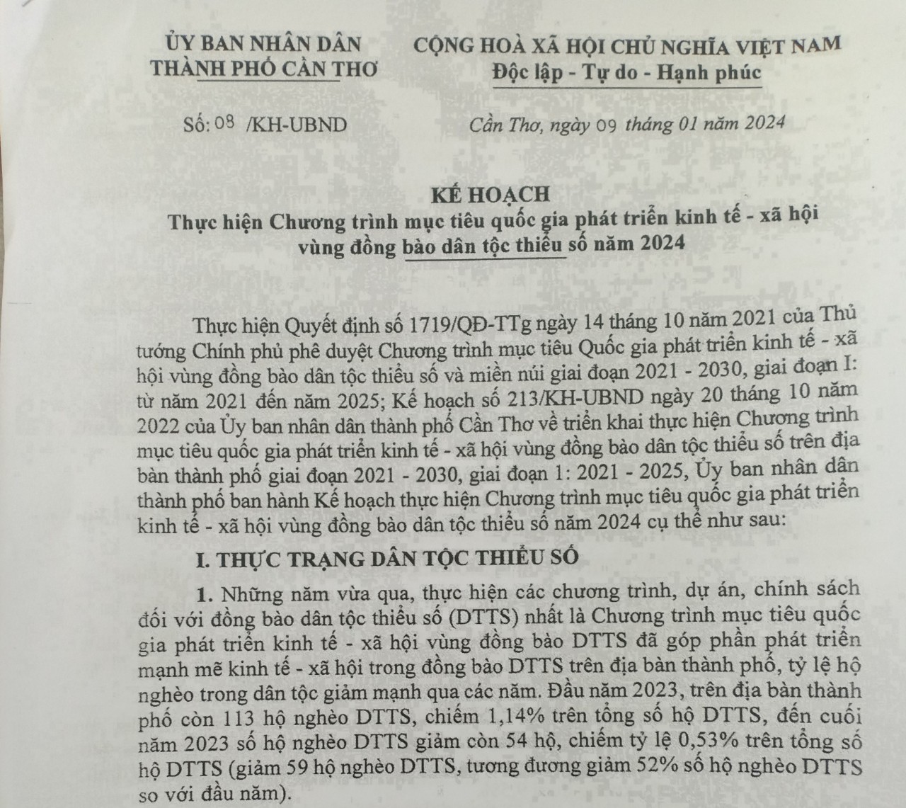 Kế hoạch Thực hiện Chương trình mục tiêu quốc gia phát triển kinh tế - xã hội vùng đồng bào dân tộc thiểu số năm 2024