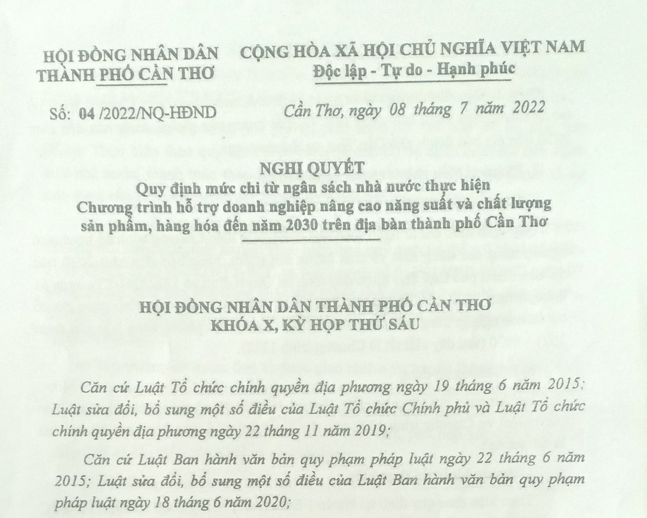 Nghị quyết số 04/2022/NQ-HĐND ngày 08/7/2022 