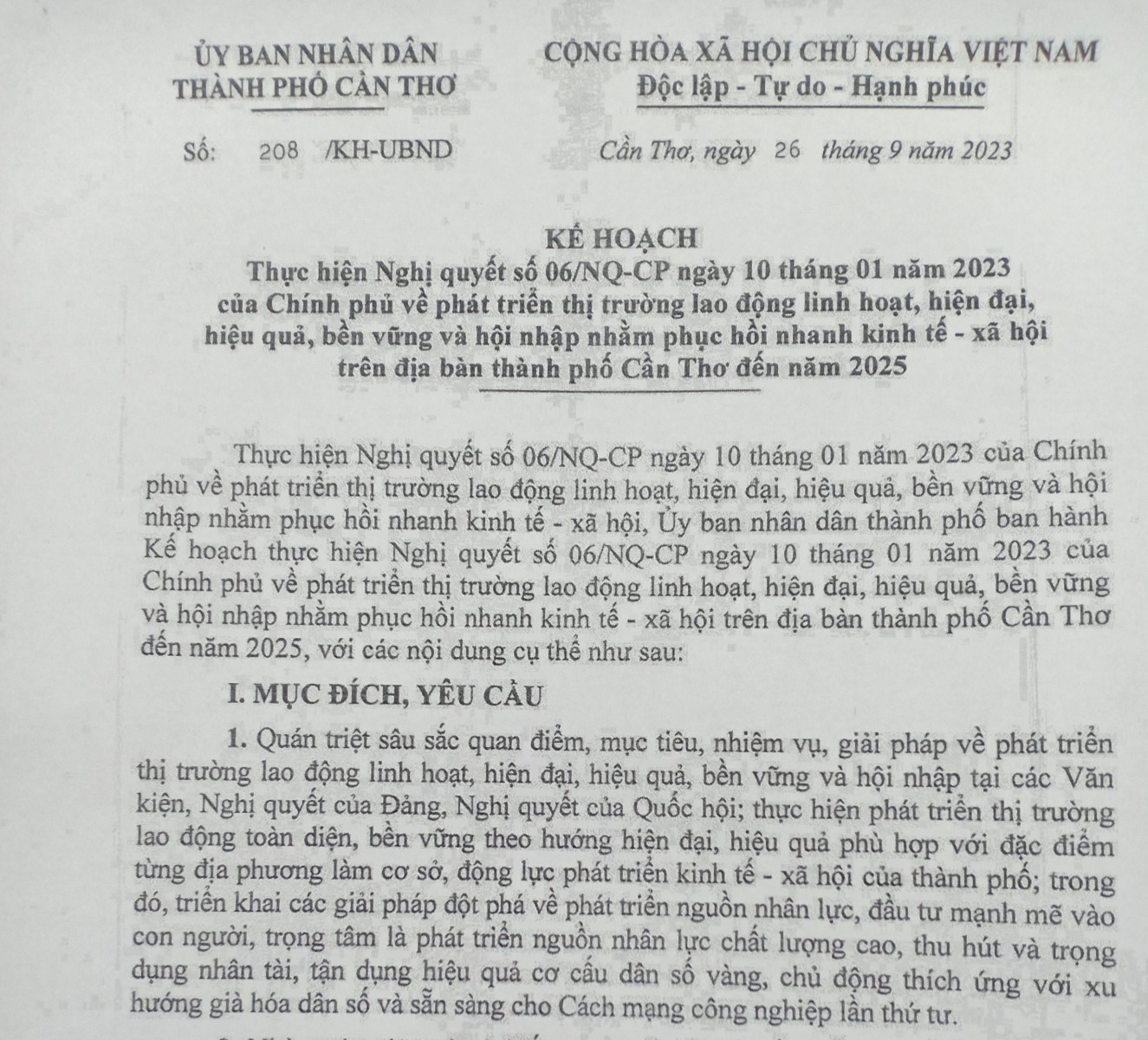 Cần Thơ triển khai thực hiện Nghị quyết số 06/NQ-CP của Chính phủ