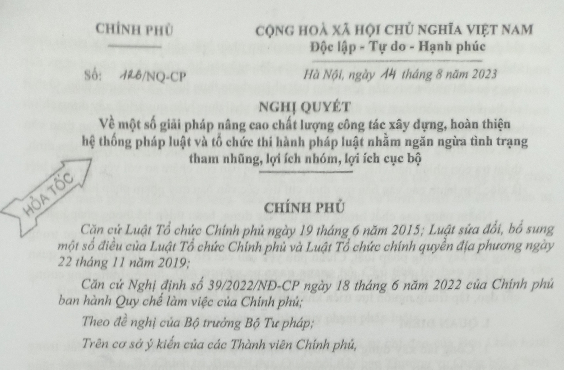 Triển khai Nghị quyết số 126/NQ-CP của Chính phủ