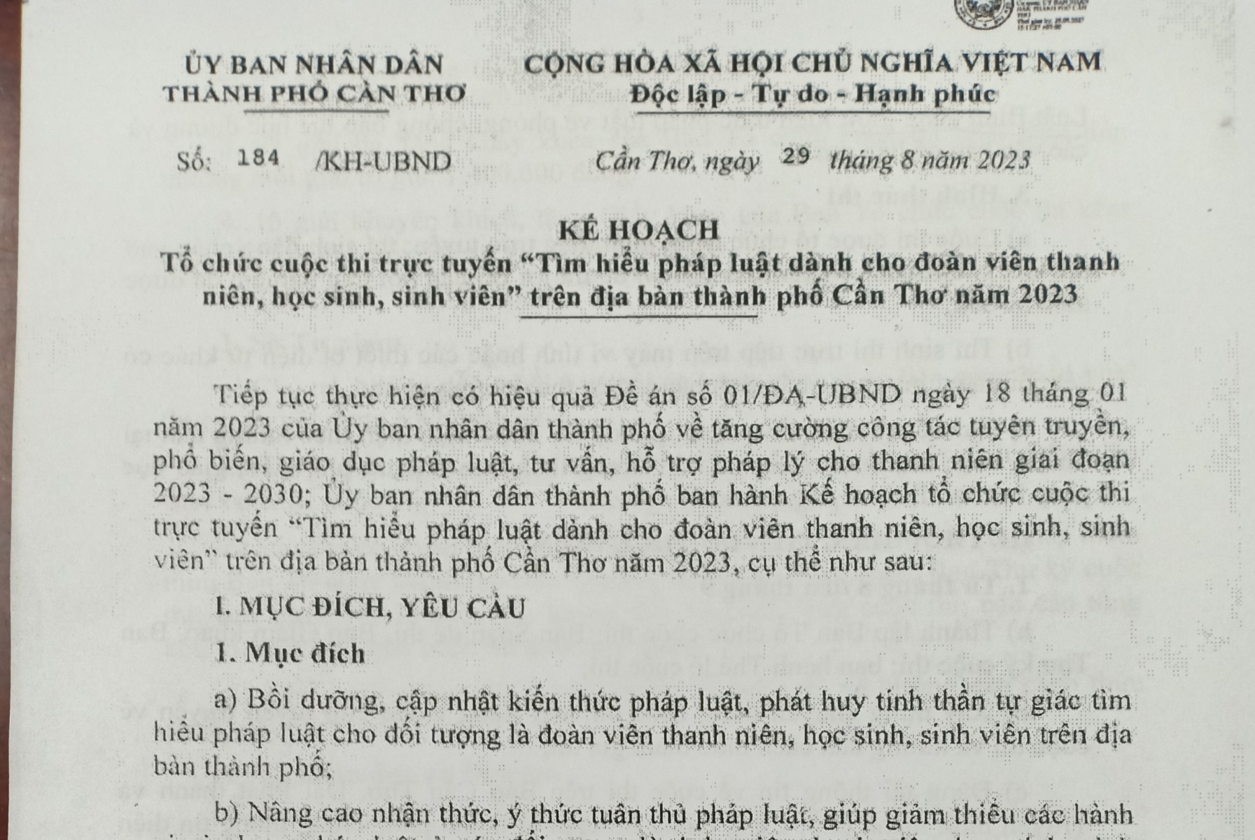 Tổ chức cuộc thi trực tuyến “Tìm hiểu pháp luật dành cho đoàn viên thanh niên, học sinh, sinh viên” trên địa bàn thành phố Cần Thơ năm 2023