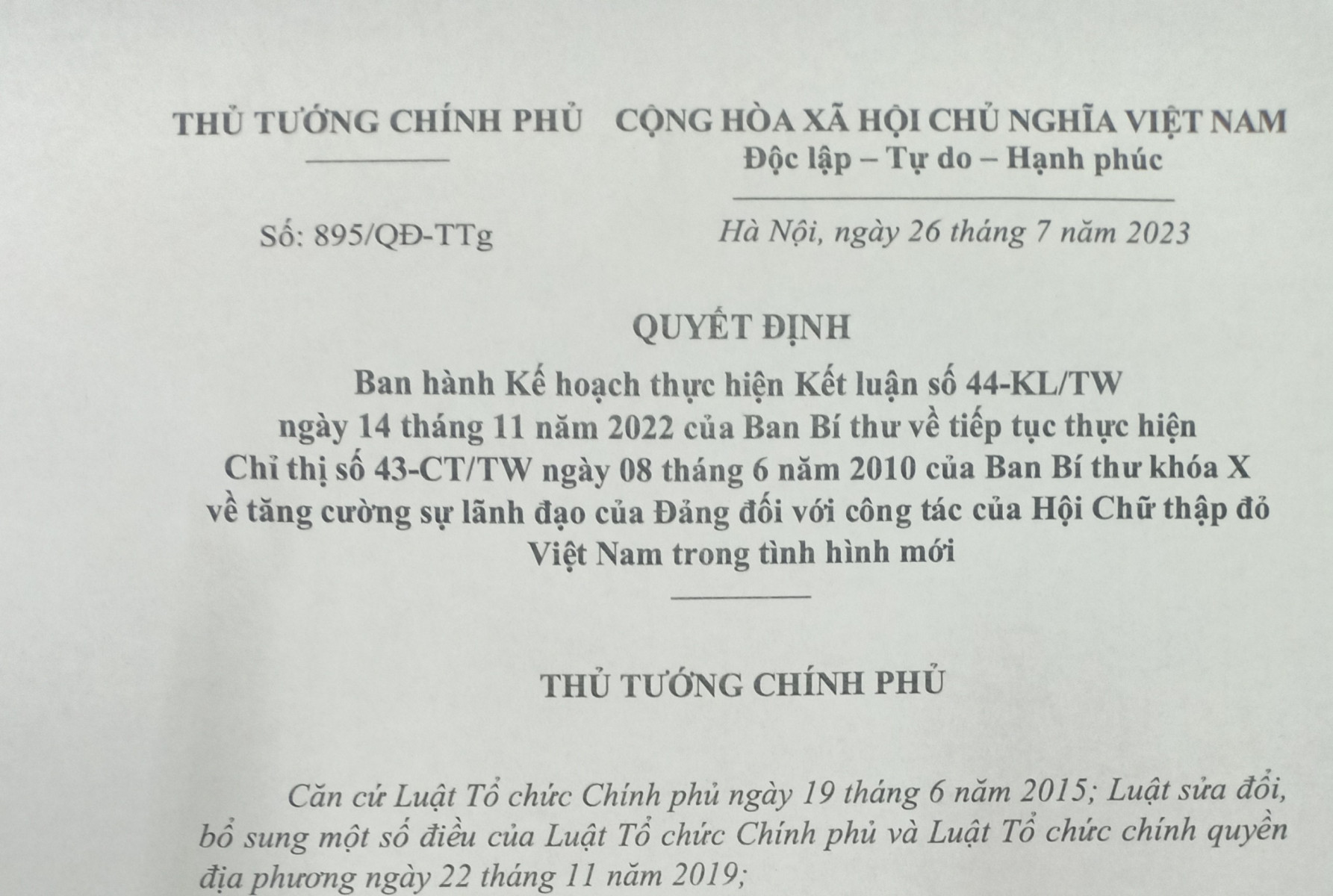 Kế hoạch tăng cường sự lãnh đạo của Đảng đối với Hội Chữ thập đỏ trong tình hình mới