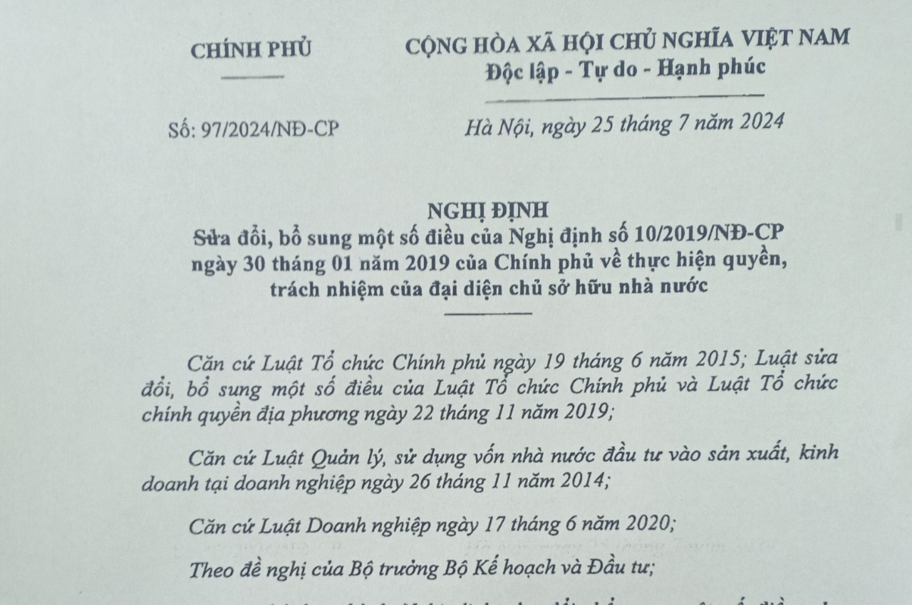 Quy định mới về thực hiện quyền, trách nhiệm của cơ quan đại diện chủ sở hữu nhà nước