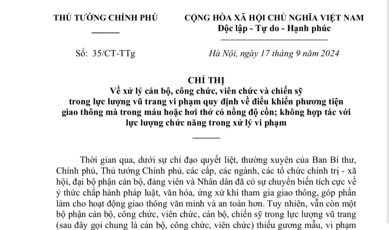 Xử lý nghiêm cán bộ, công chức, viên chức vi phạm quy định về nồng độ cồn