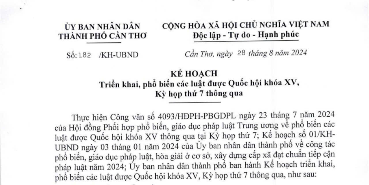 Cần Thơ triển khai, phổ biến các luật được Quốc hội khóa XV, kỳ họp thứ 7 thông qua