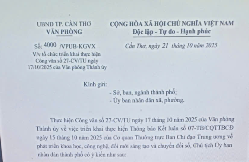 Tổ chức triển khai thực hiện Công văn số 27-CV/TU ngày 17/10/2025 của Văn phòng Thành ủy