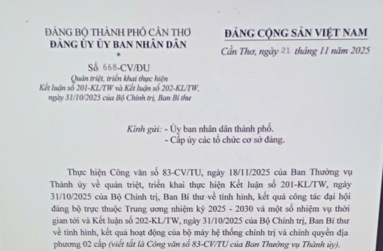 Quán triệt, triển khai thực hiện Kết luận số 201-KL/TW và Kết luận số 202-KL/TW, ngày 31/10/2025 của Bộ Chính trị, Ban Bí thư 