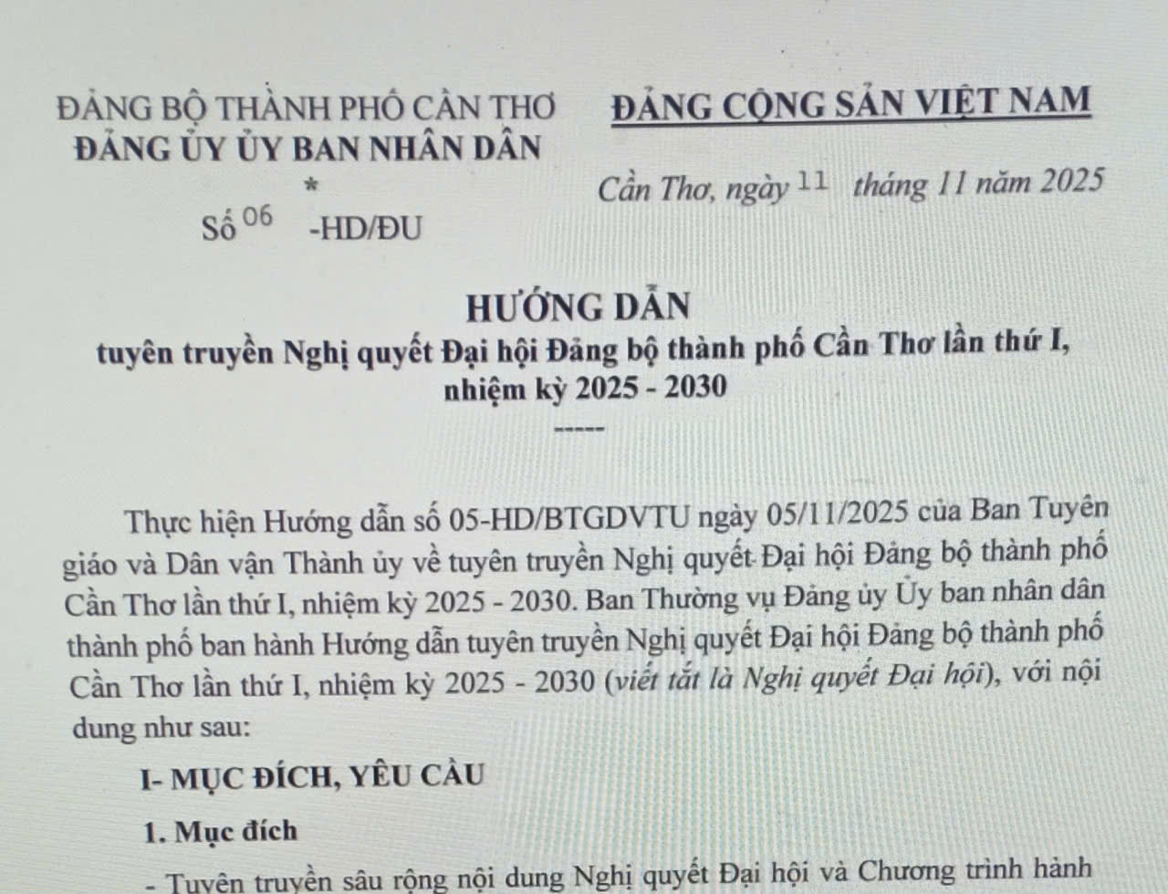 Tuyên truyền Nghị quyết Đại hội Đảng bộ thành phố Cần Thơ lần thứ I, nhiệm kỳ 2025 - 2030
