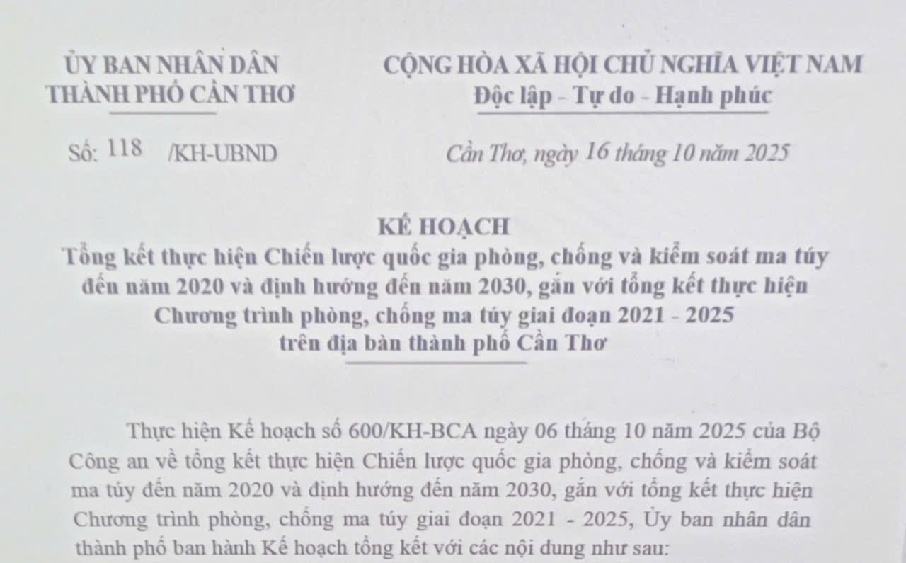 Tổng kết thực hiện Chiến lược quốc gia phòng, chống và kiểm soát ma túy đến năm 2020 và định hướng đến năm 2030, gắn với tổng kết thực hiện Chương trình phòng, chống ma túy giai đoạn 2021 - 2025 trên địa bàn thành phố Cần Thơ