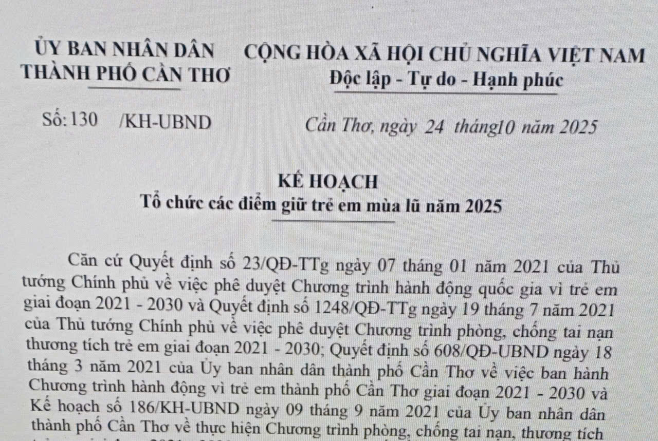 Cần Thơ tổ chức các điểm giữ trẻ em mùa lũ năm 2025