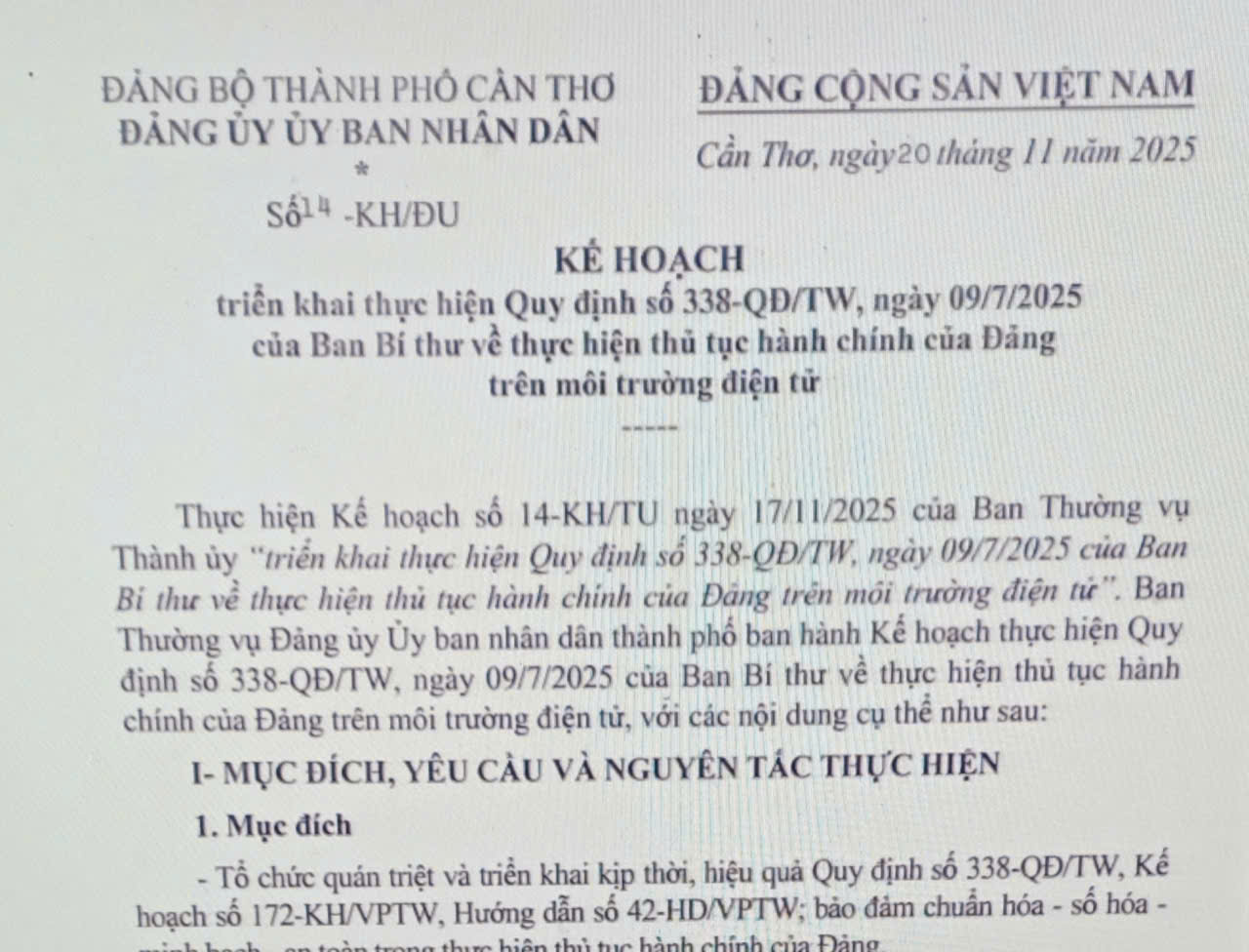 Triển khai thực hiện Quy định số 338-QĐ/TW, ngày 09/7/2025 của Ban Bí thư về thực hiện thủ tục hành chính của Đảng trên môi trường điện tử