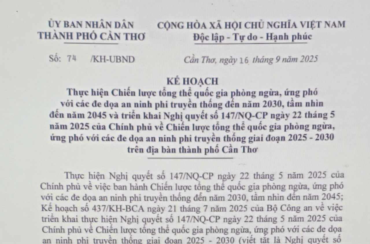 Kế hoạch số 74/KH-UBND ngày 16/9/2025 của Ủy ban nhân dân thành phố Cần Thơ