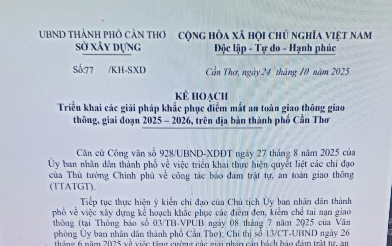 Các giải pháp khắc phục điểm mất an toàn giao thông giao thông, giai đoạn 2025 - 2026, trên địa bàn thành phố Cần Thơ