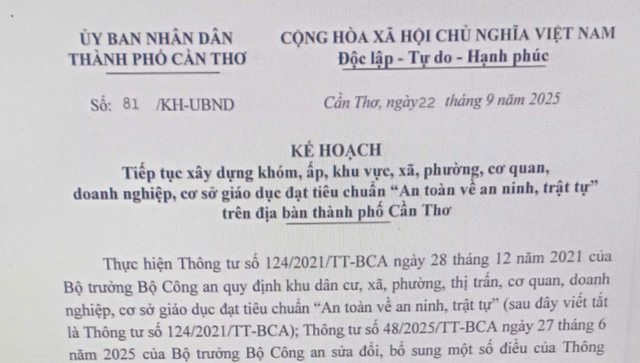 Cần Thơ tiếp tục xây dựng khóm, ấp, khu vực, xã, phường, cơ quan, doanh nghiệp, cơ sở giáo dục đạt tiêu chuẩn “An toàn về an ninh, trật tự”
