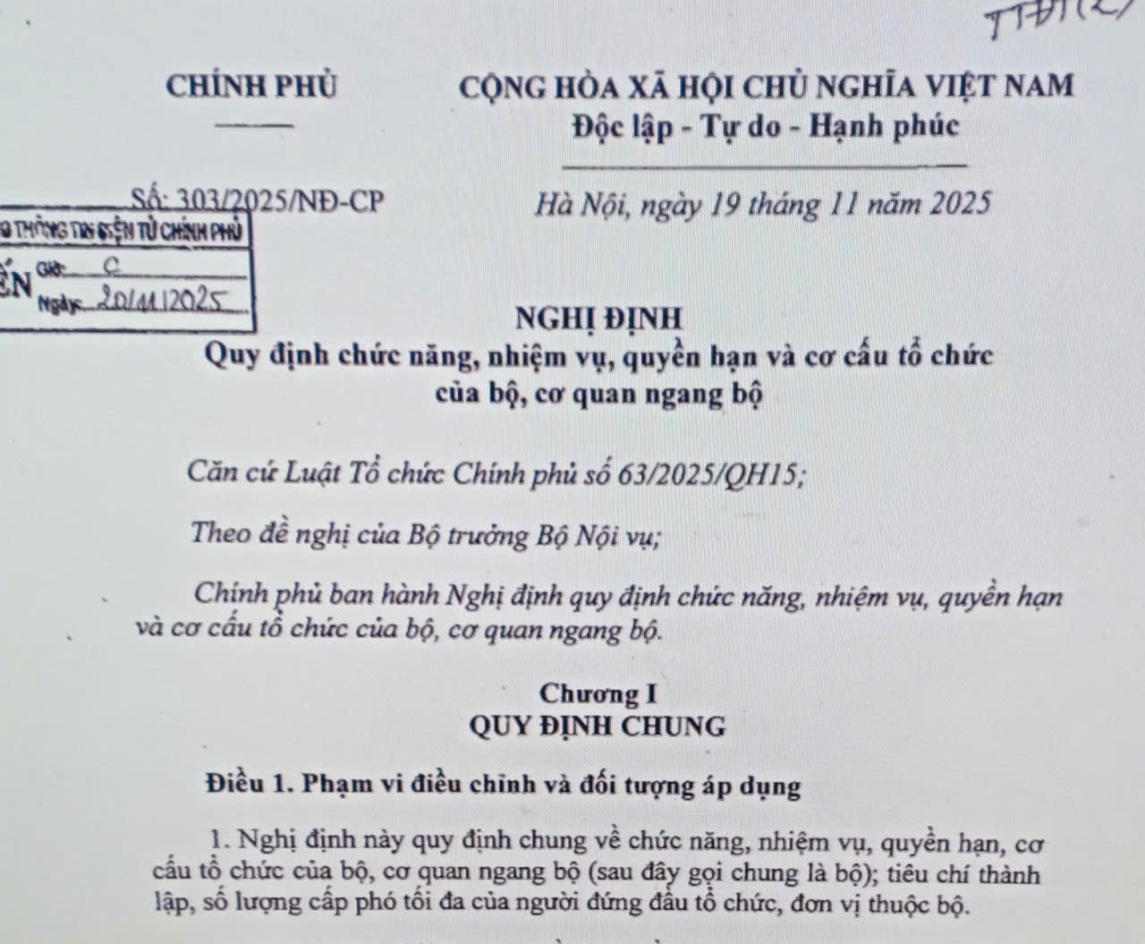 Chức năng, nhiệm vụ, quyền hạn và cơ cấu tổ chức của bộ, cơ quan ngang bộ