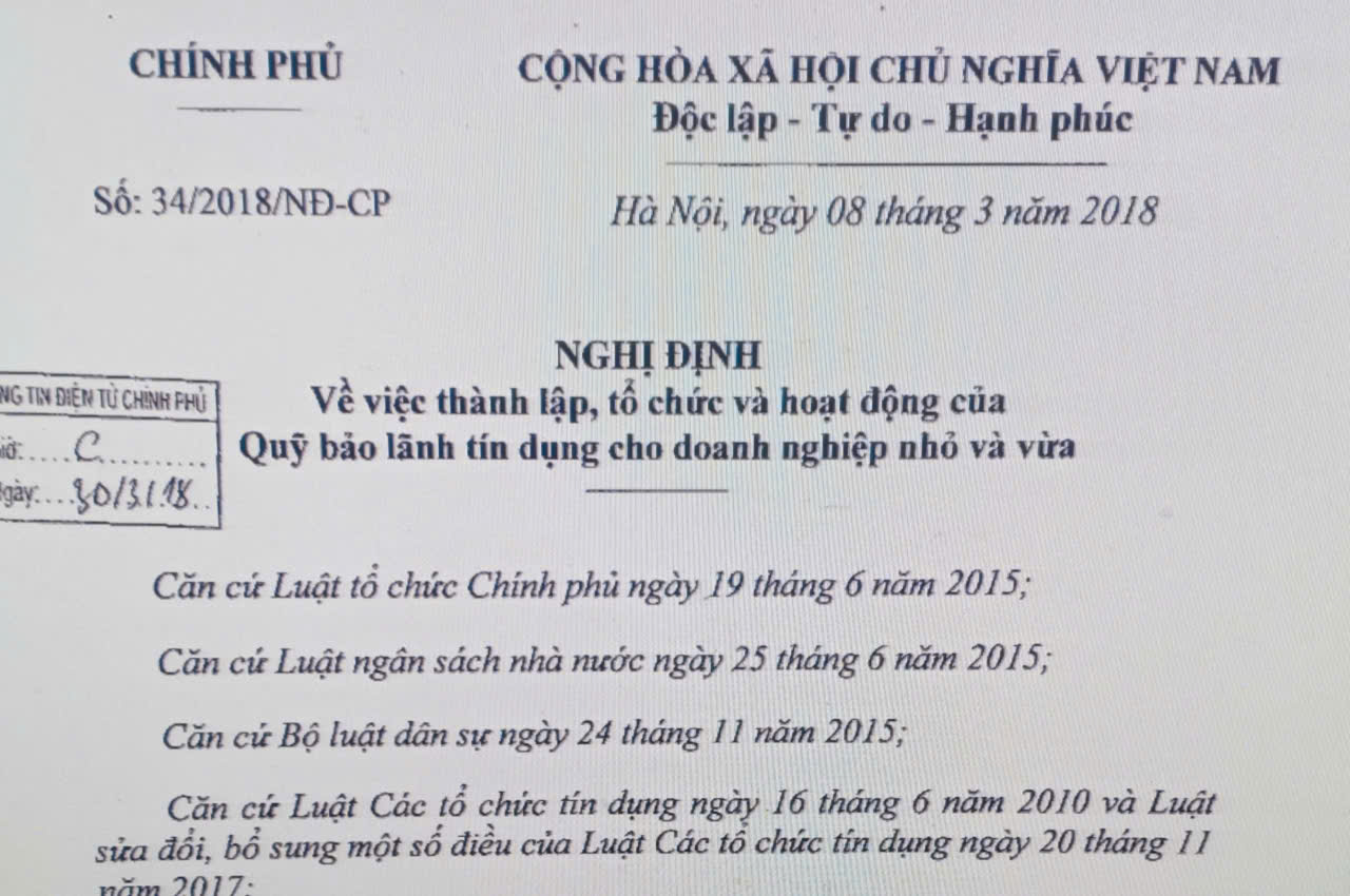 Nghị định số 34/2018/NĐ-CP thanh lập tổ chức và hoạt động của doanh nghiệp nhỏ và vừa