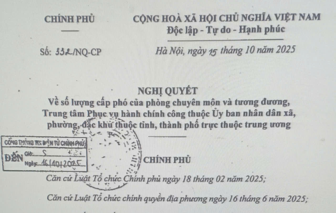 Quyết định số lượng cấp phó của phòng chuyên môn và tương đương, Trung tâm Phục vụ hành chính công cấp xã