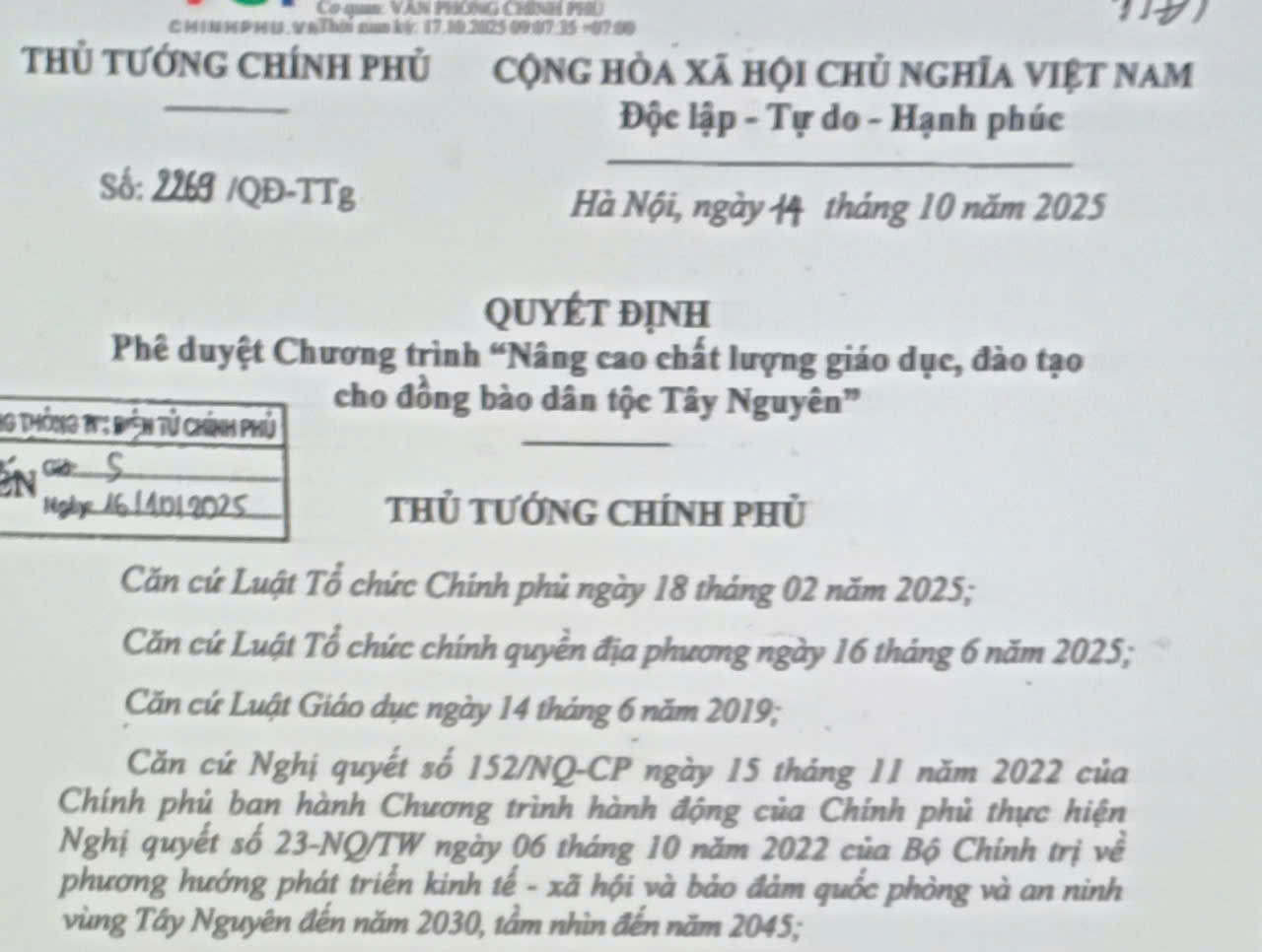 Thủ tướng Chính phủ ban hành Quyết định phê duyệt Chương trình “Nâng cao chất lượng giáo dục, đào tạo cho đồng bào dân tộc Tây Nguyên”