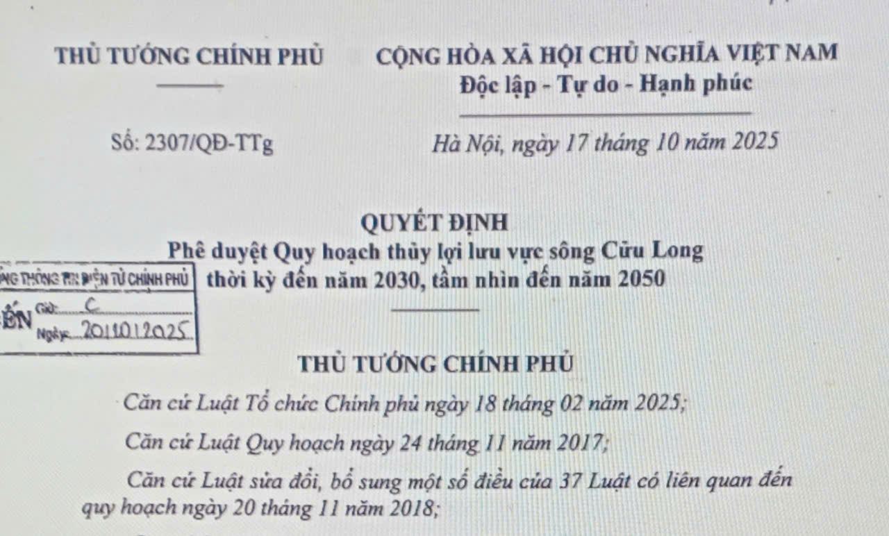 Phê duyệt Quy hoạch thủy lợi lưu vực sông Cửu Long 