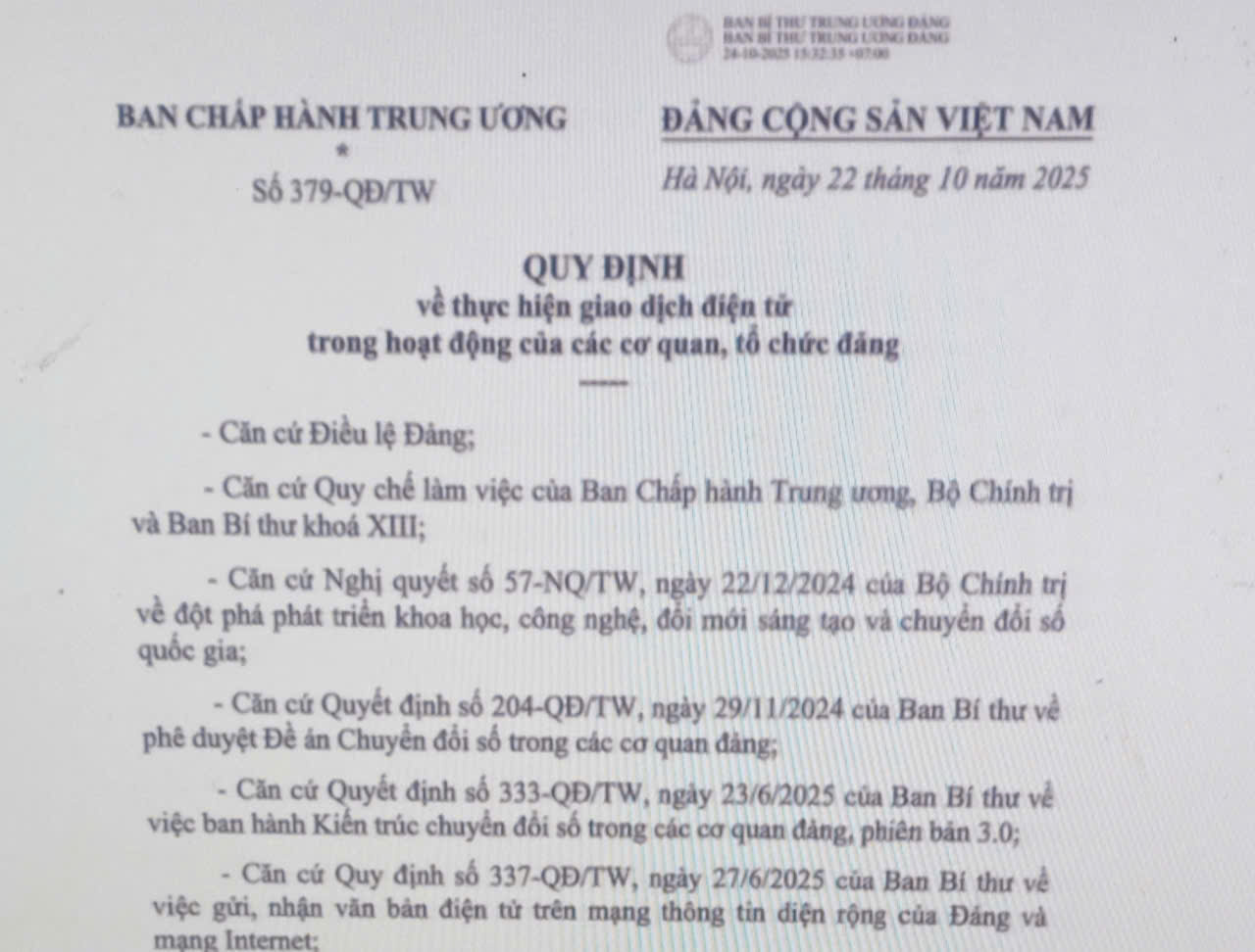 Thực hiện giao dịch điện tử trong hoạt động của các cơ quan, tổ chức đảng