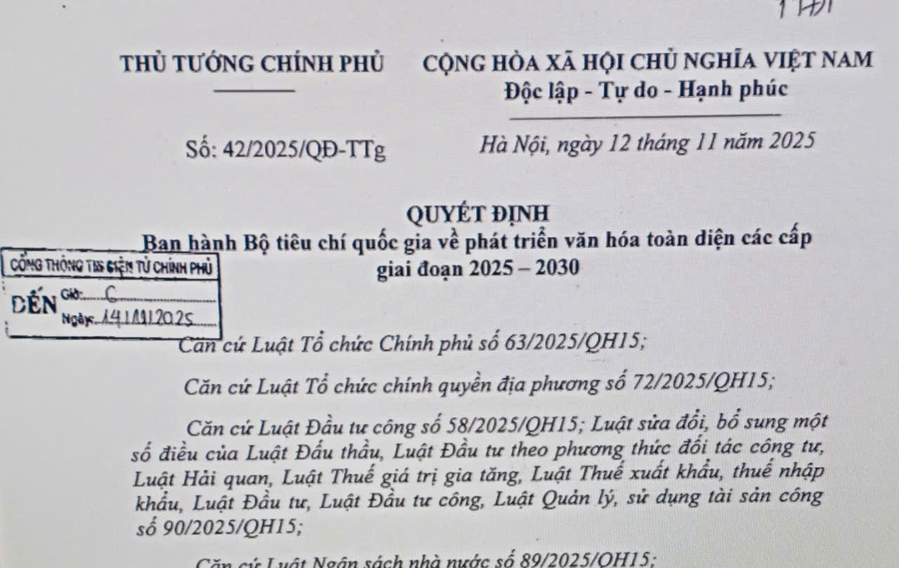 Bộ tiêu chí quốc gia về phát triển văn hóa toàn diện các cấp