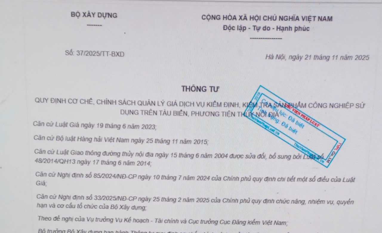 Quy định cơ chế, chính sách quản lý giá dịch vụ kiểm định, kiểm tra sản phẩm công nghiệp sử dụng trên tàu biển, phương tiện thủy nội địa