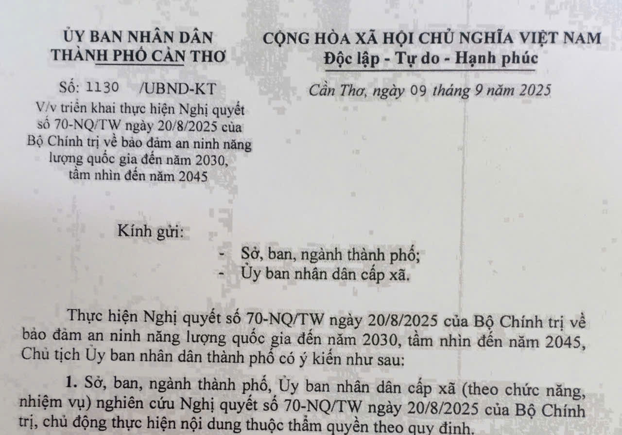 Triển khai thực hiện Nghị quyết số 70-NQ/TW ngày 20/8/2025 của Bộ Chính trị 