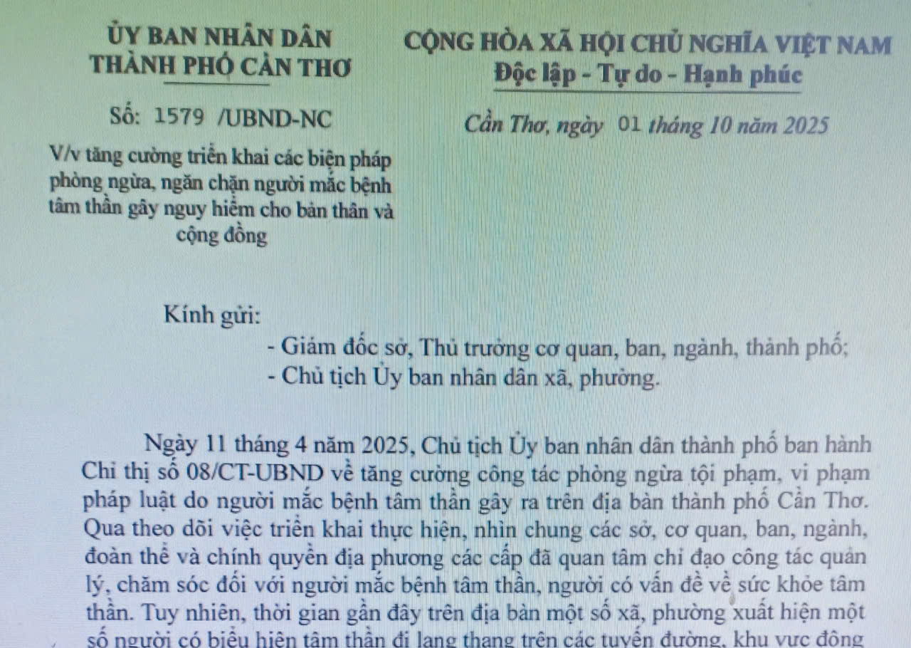Cần Thơ tăng cường triển khai các biện pháp phòng ngừa, ngăn chặn người mắc bệnh tâm thần gây nguy hiểm cho bản thân và cộng đồng