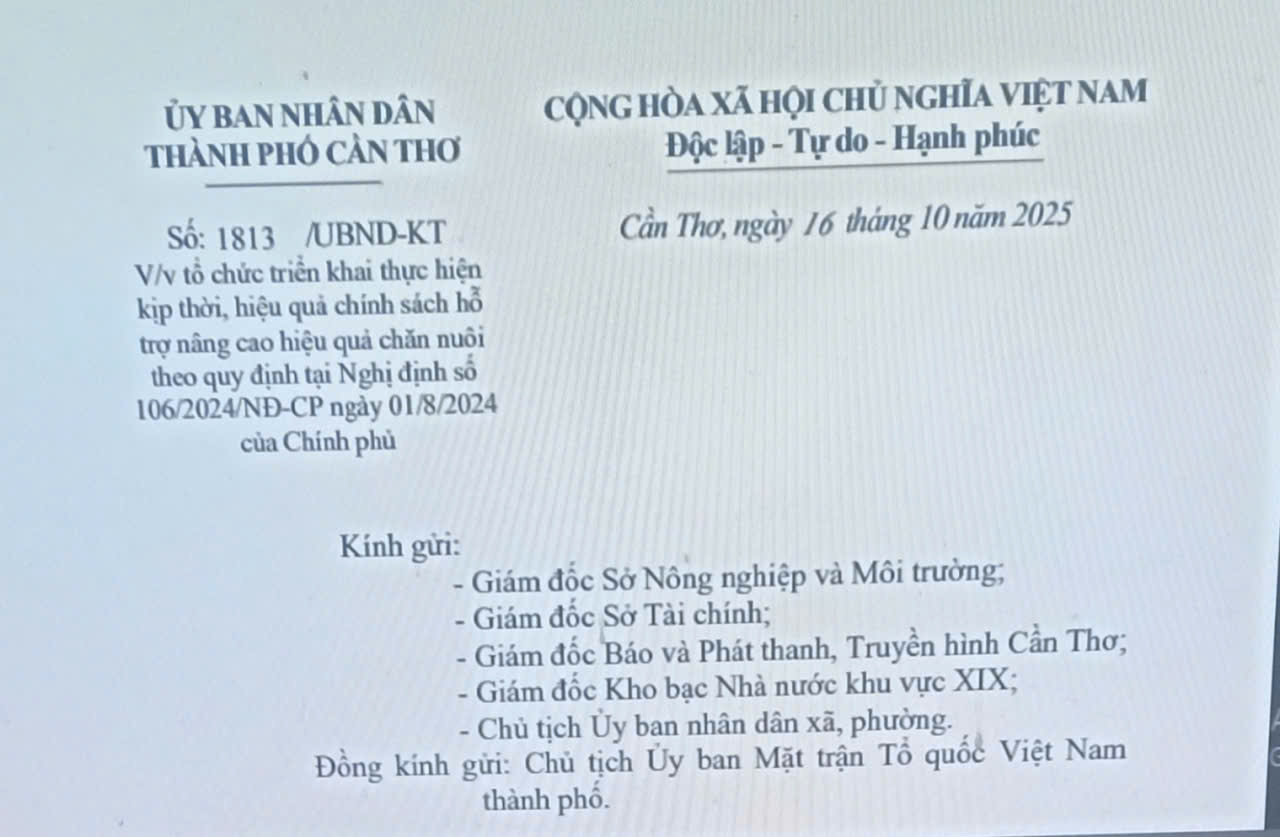 Tổ chức triển khai thực hiện kịp thời, hiệu quả chính sách hỗ trợ nâng cao hiệu quả chăn nuôi trên địa bàn thành phố Cần Thơ