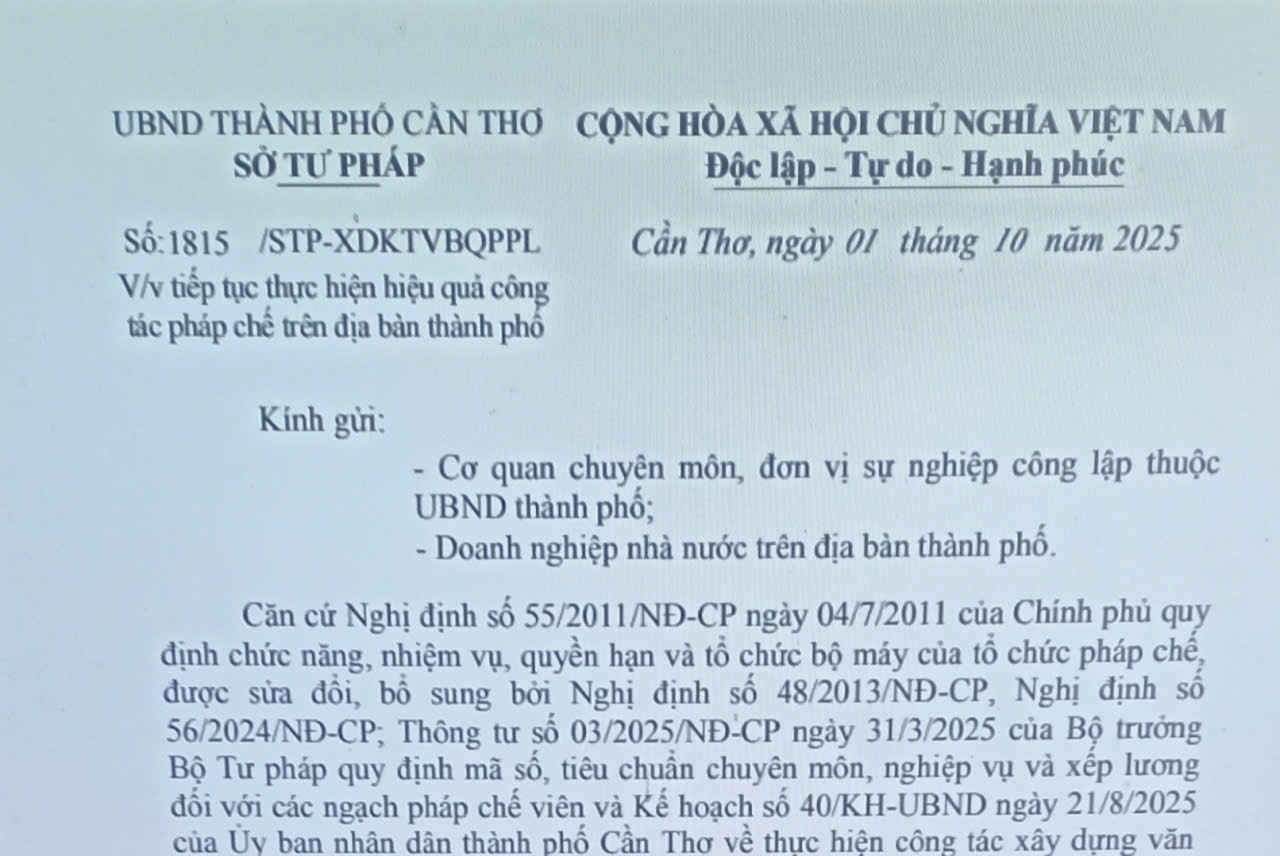 Tiếp tục thực hiện hiệu quả công tác pháp chế trên địa bàn thành phố Cần Thơ