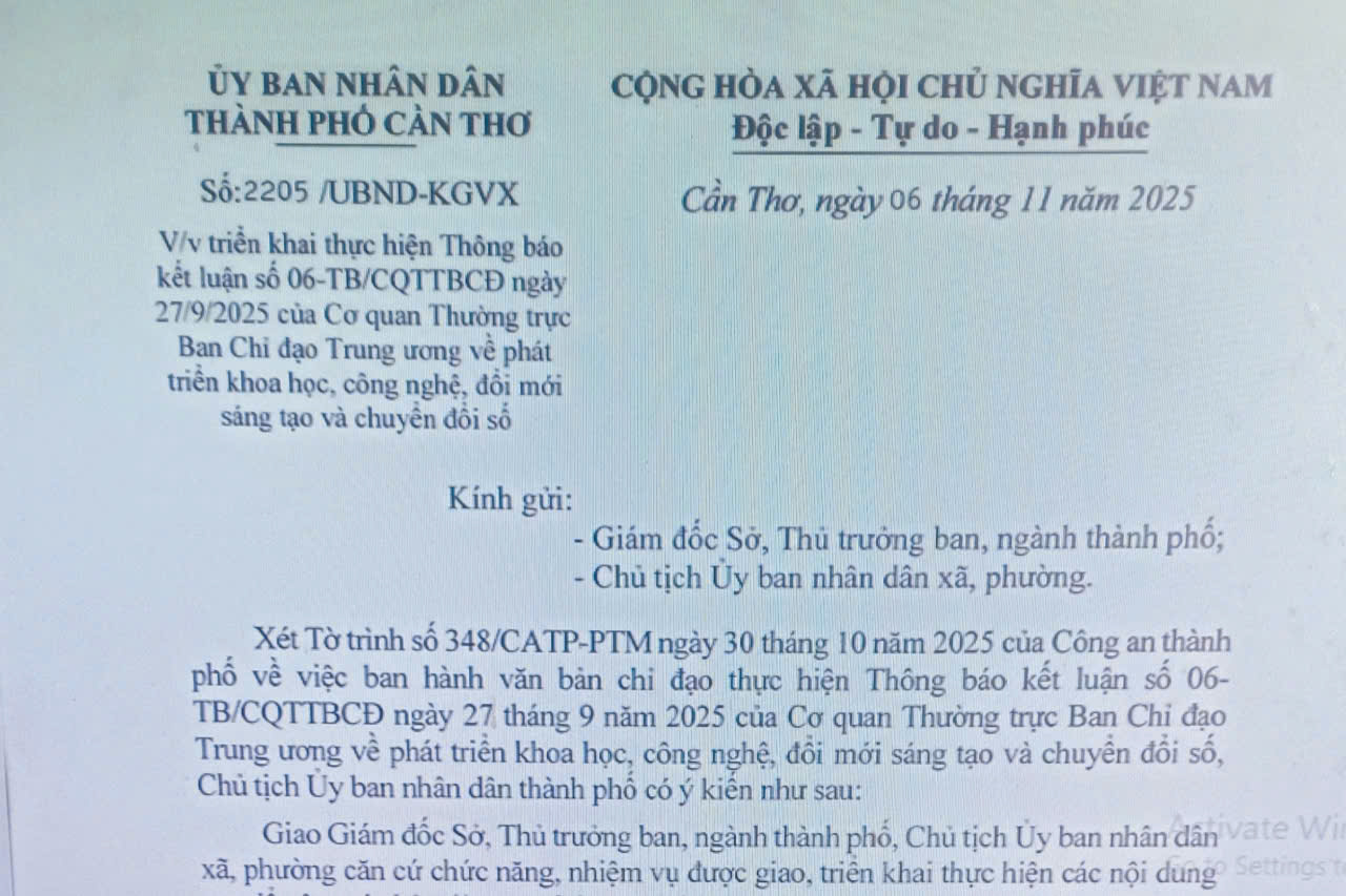Triển khai thực hiện Thông báo kết luận số 06-TB/CQTTBCĐ ngày 27/9/2025 của Cơ quan Thường trực Ban Chỉ đạo Trung ương về phát triển khoa học, công nghệ, đổi mới sáng tạo và chuyển đổi số