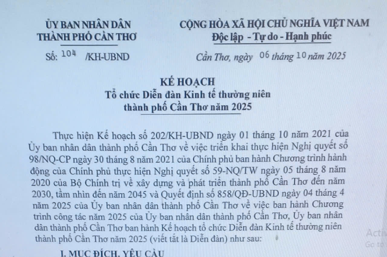 Tổ chức Diễn đàn Kinh tế thường niên thành phố Cần Thơ năm 2025