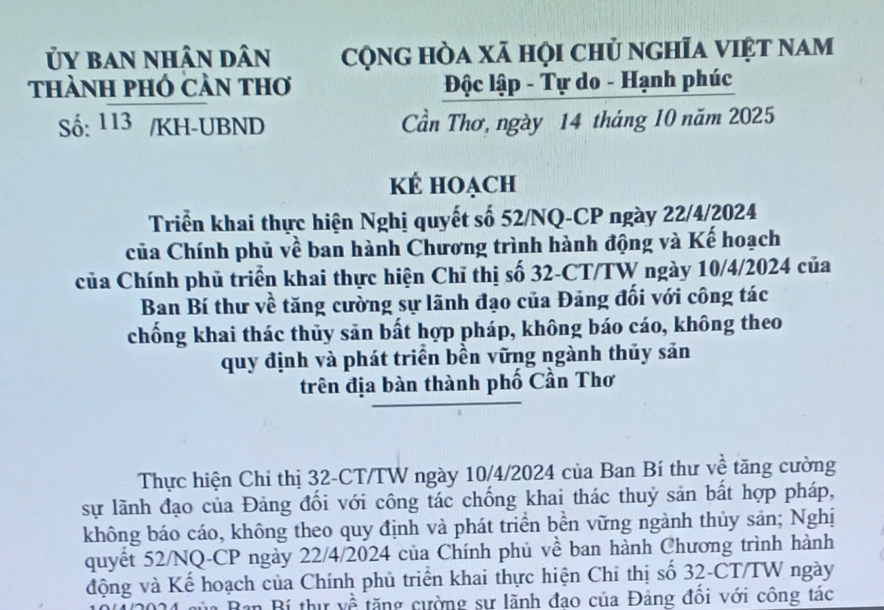 Tăng cường sự lãnh đạo của Đảng đối với công tác chống khai thác thủy sản bất hợp pháp, không báo cáo, không theo quy định và phát triển bền vững ngành thủy sản trên địa bàn thành phố Cần Thơ