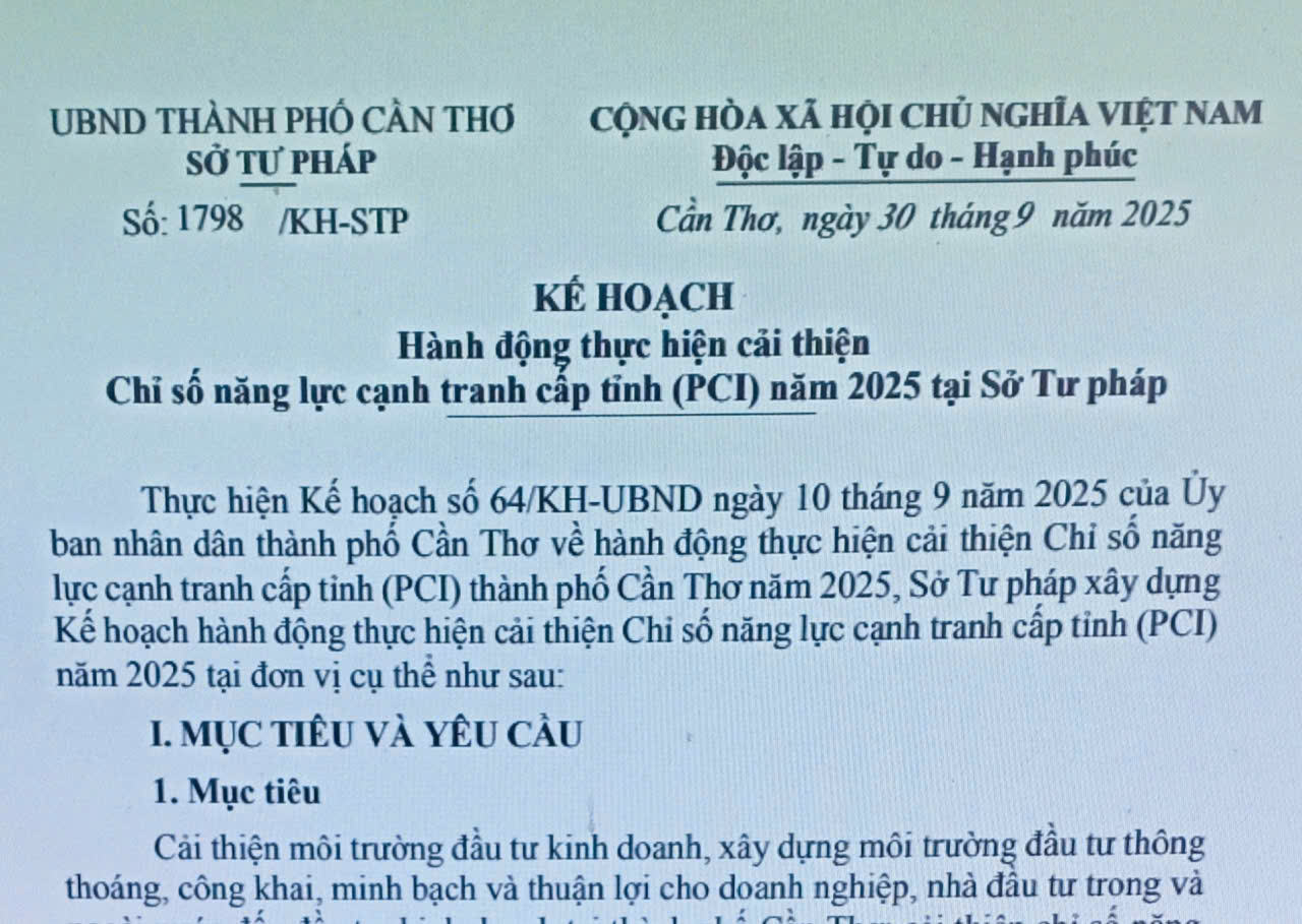 Kế hoạch Hành động thực hiện cải thiện Chỉ số năng lực cạnh tranh cấp tỉnh (PCI) năm 2025 tại Sở Tư pháp