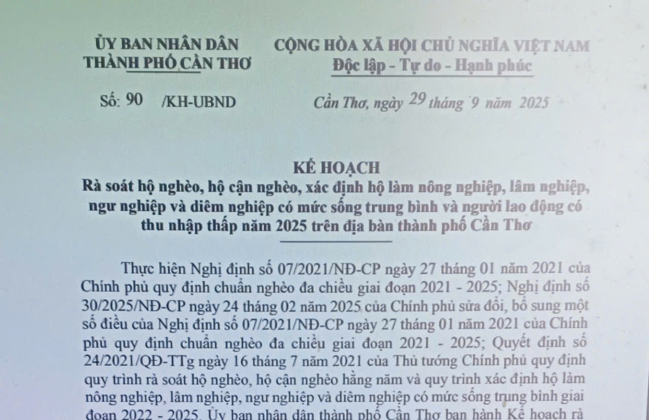 Rà soát hộ nghèo, hộ cận nghèo, xác định hộ làm nông nghiệp, lâm nghiệp, ngư nghiệp và diêm nghiệp có mức sống trung bình và người lao động có thu nhập thấp năm 2025 trên địa bàn thành phố Cần Thơ