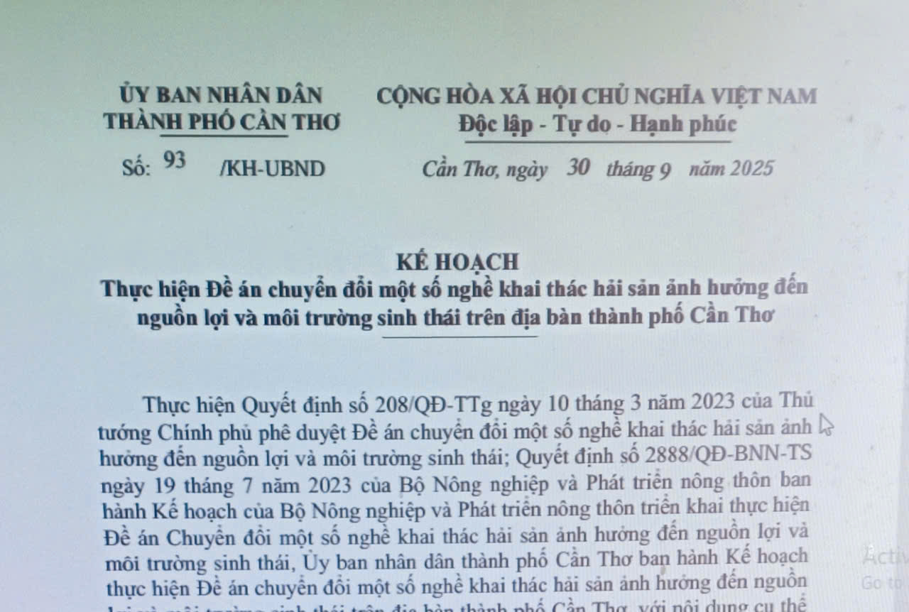 Thực hiện Đề án chuyển đổi một số nghề khai thác hải sản ảnh hưởng đến nguồn lợi và môi trường sinh thái trên địa bàn thành phố Cần Thơ