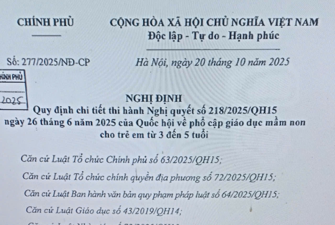 Chính sách phát triển đội ngũ và hỗ trợ cho trẻ em từ 3 đến 5 tuổi  theo quy định Nghị định số 277/2025/NĐ-CP 