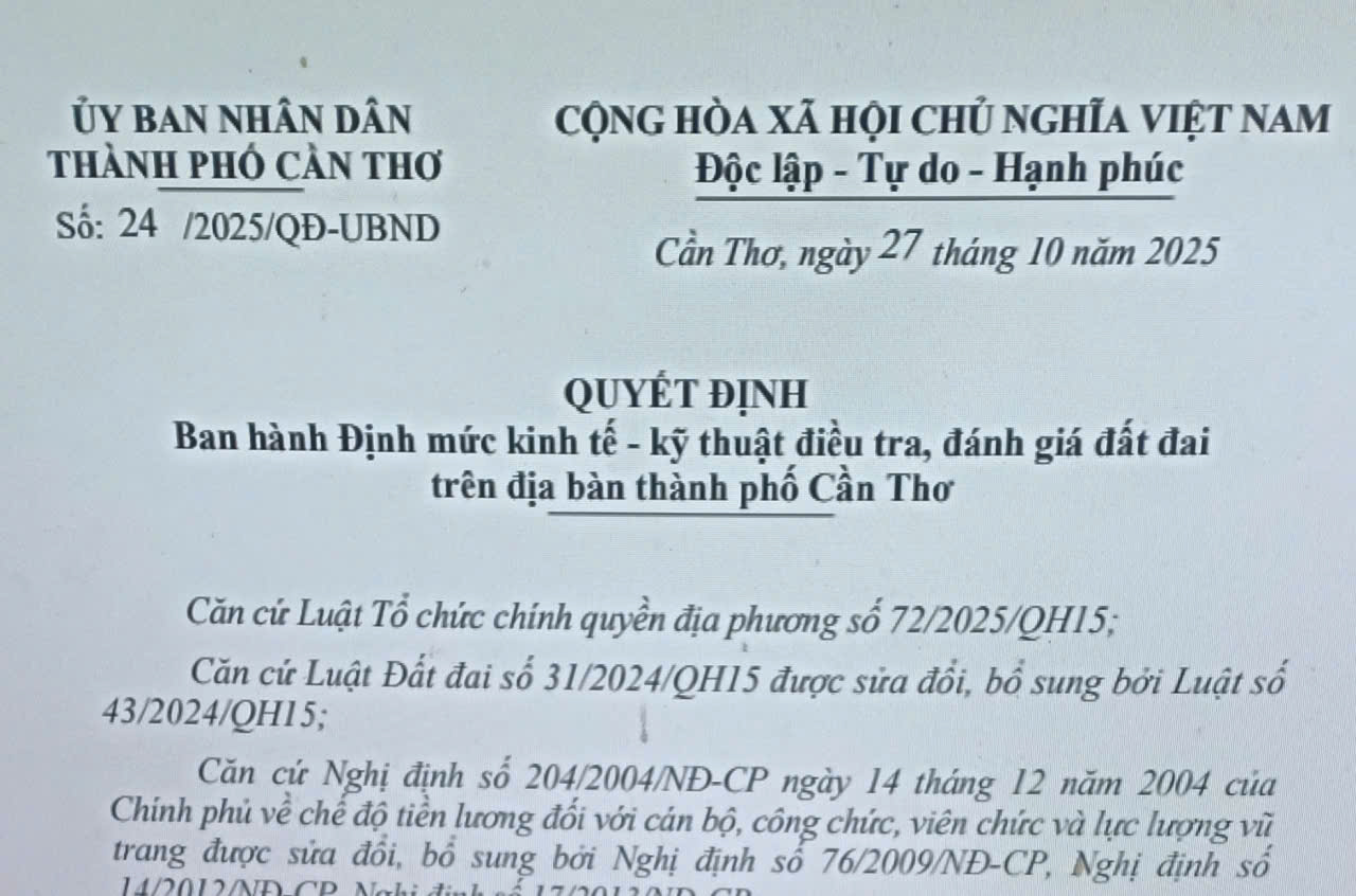 Cần Thơ ban hành Định mức kinh tế - kỹ thuật điều tra, đánh giá đất đai 