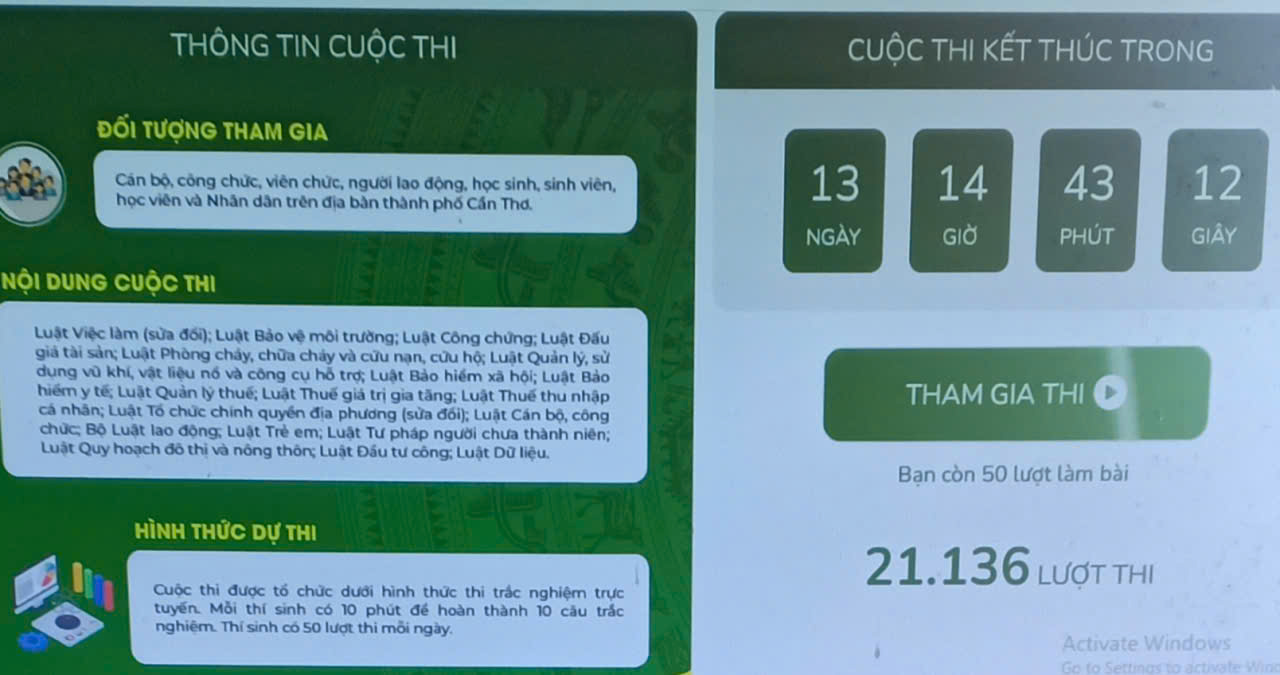 Cần Thơ kết quả Cuộc thi trực tuyến tìm hiểu pháp luật năm 2025 sau 01 ngày phát động