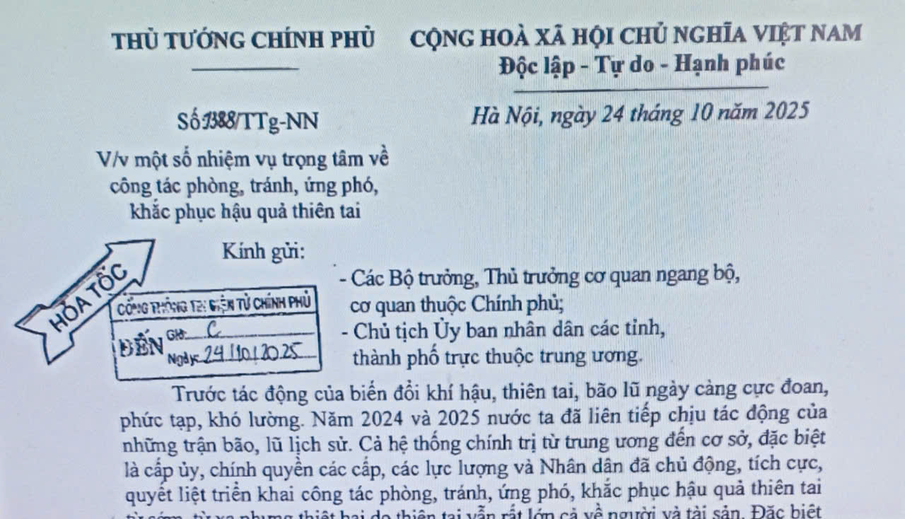 Thủ tướng Chính phủ triển khai các nhiệm vụ phòng, tránh, ứng phó, khắc phục hậu quả thiên tai
