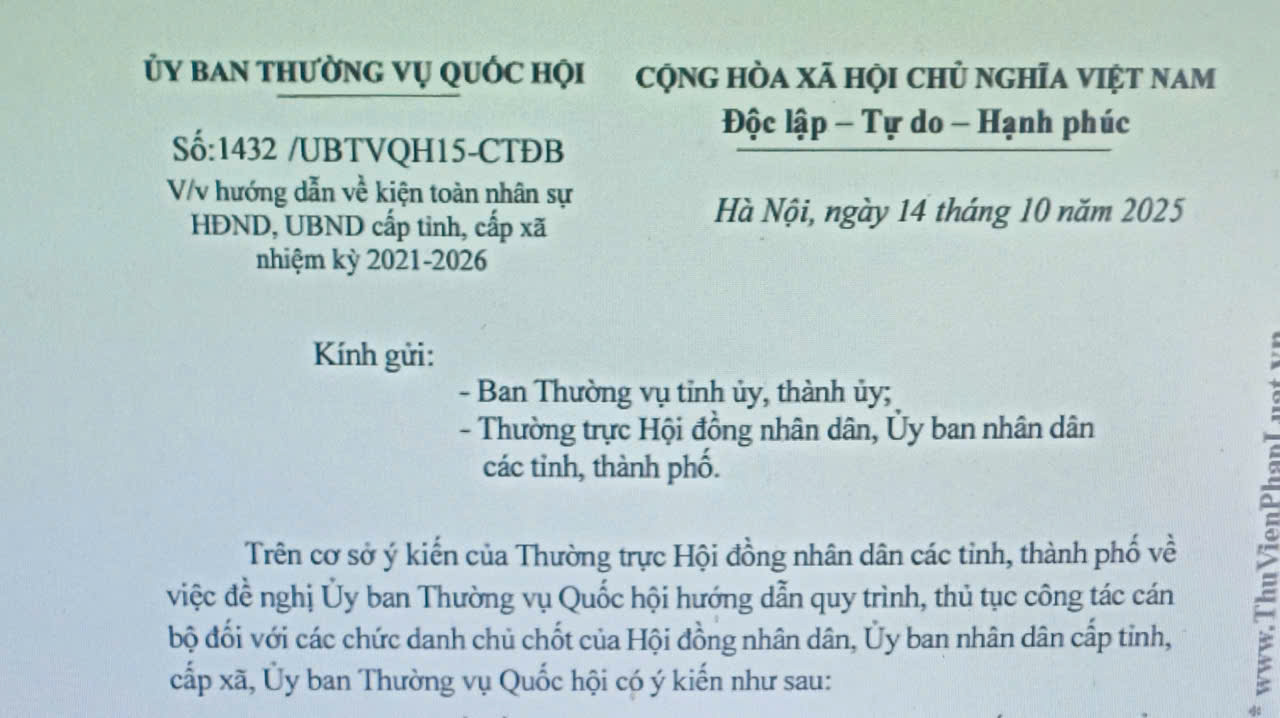 Hướng dẫn kiện toàn nhân sự Hội đồng nhân dân, Ủy ban nhân dân cấp tỉnh, cấp xã nhiệm kỳ 2021-2026