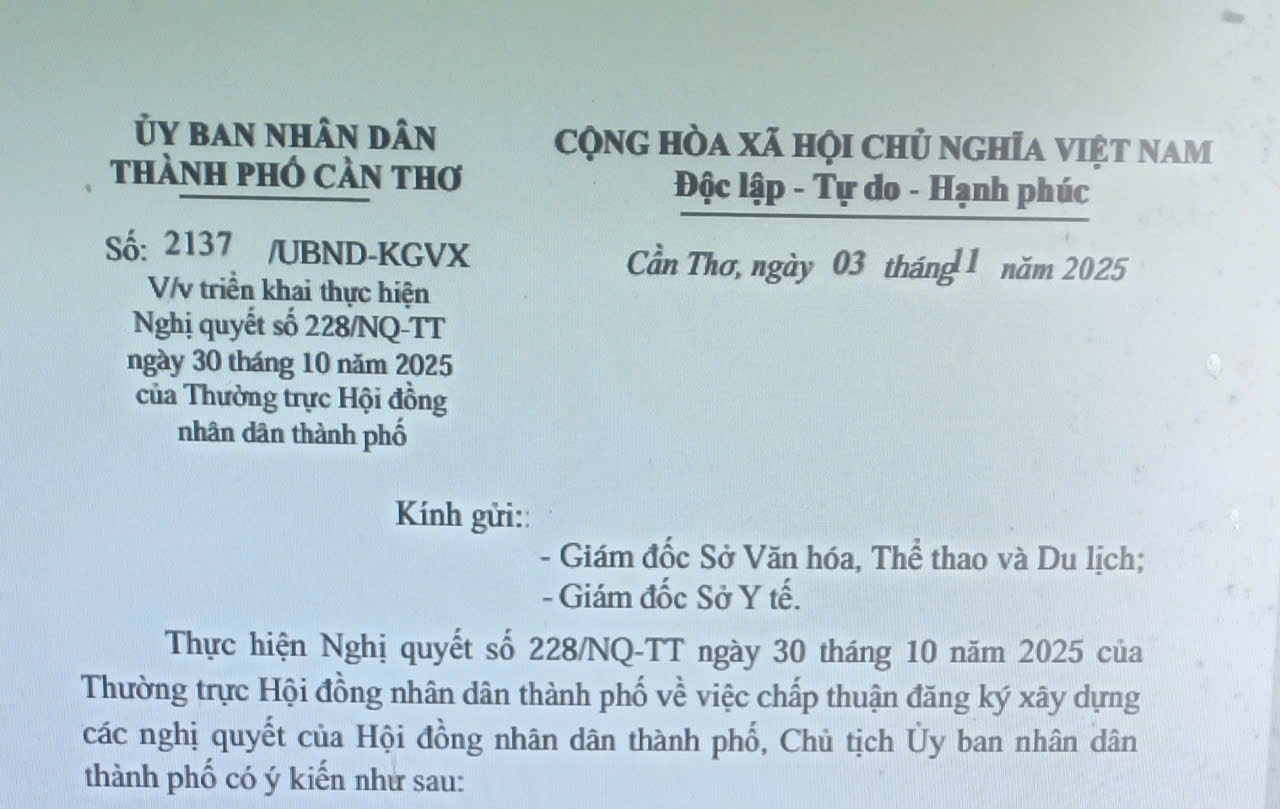Triển khai thực hiện Nghị quyết số 228/NQ-TT ngày 30 tháng 10 năm 2025 của Thường trực Hội đồng nhân dân thành phố