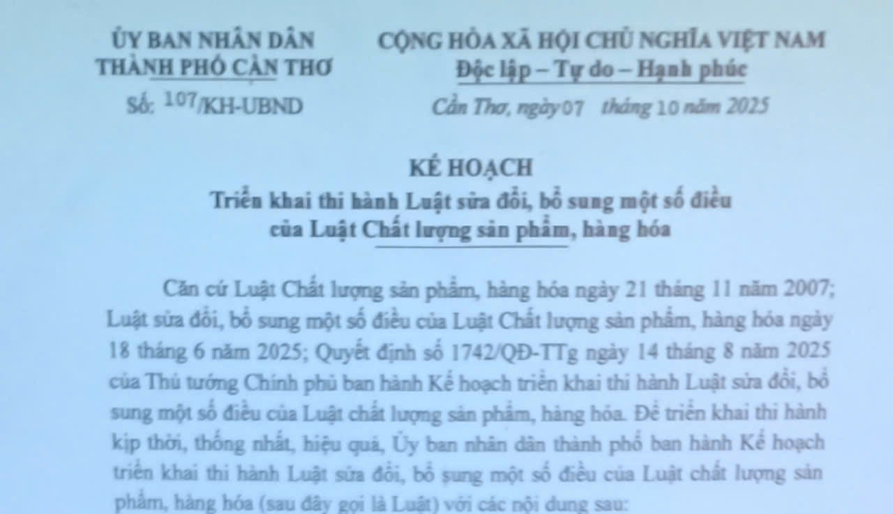 Triển khai thi hành Luật sửa đổi, bổ sung một số điều của Luật chất lượng sản phẩm, hàng hóa