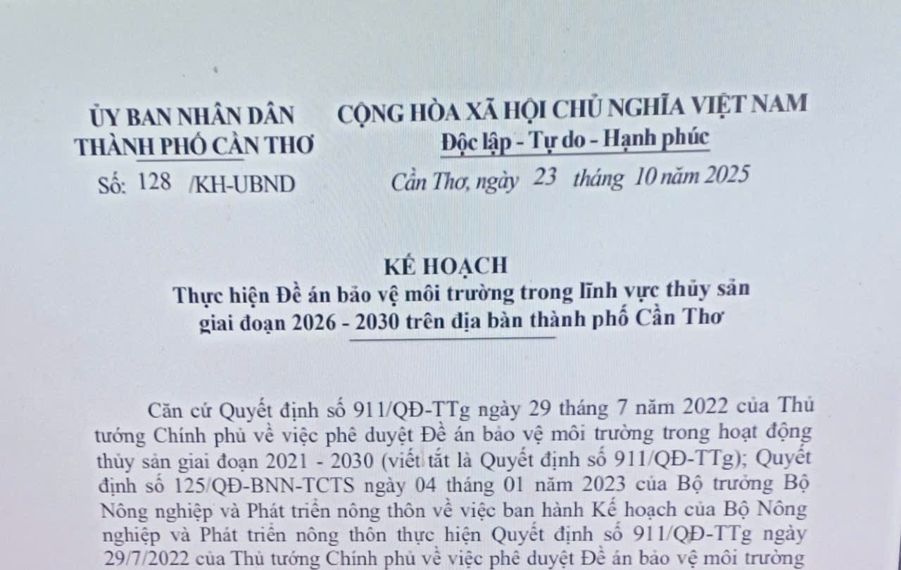 Cần Thơ thực hiện Đề án bảo vệ môi trường trong lĩnh vực thủy sản giai đoạn 2026 – 2030